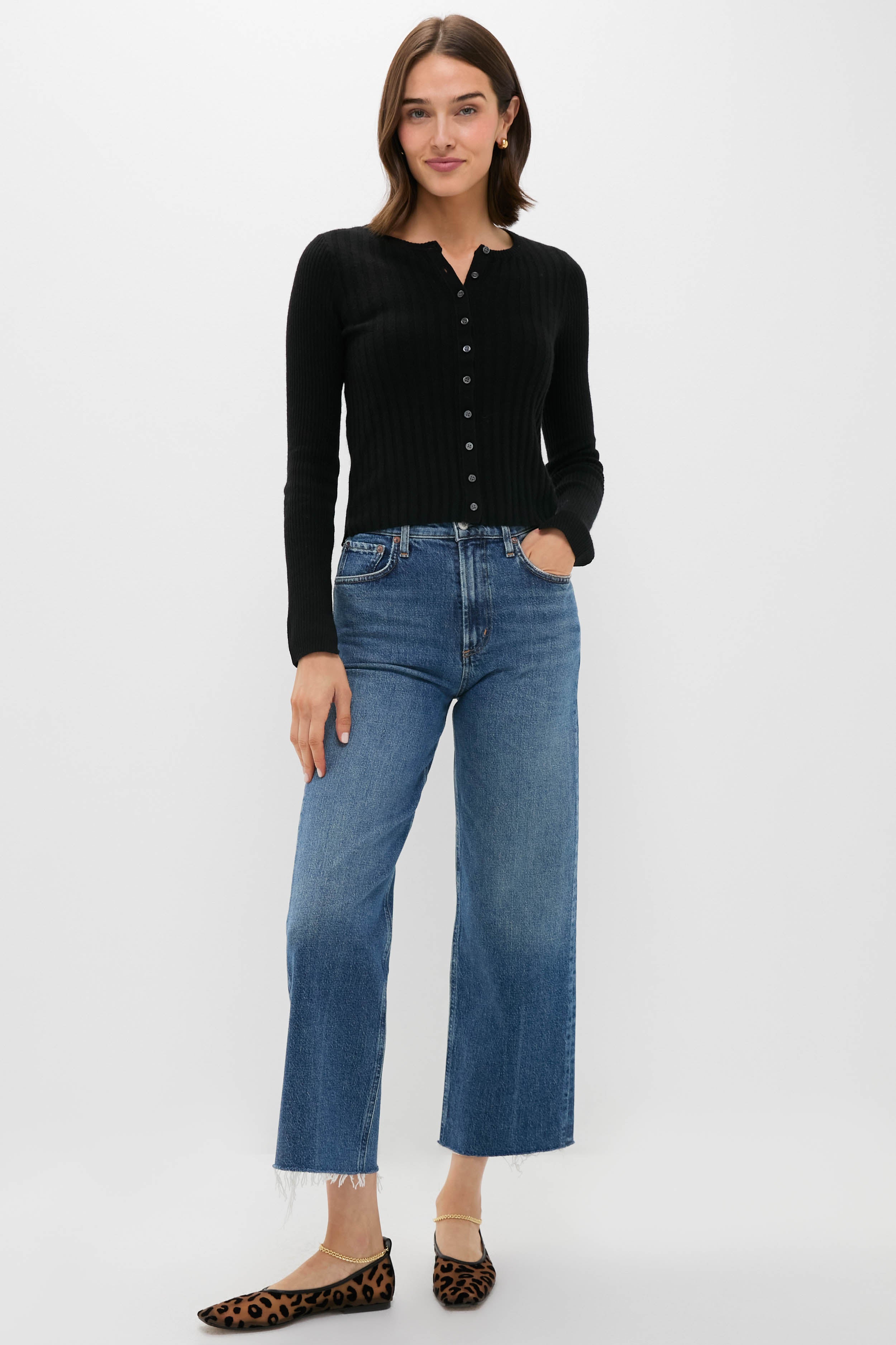 たろー　レディース　BLK M Black Kristin Ribbed Cardigan | Alex Mill