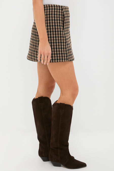 Chicory Coffee Check Wool Mix Skirt