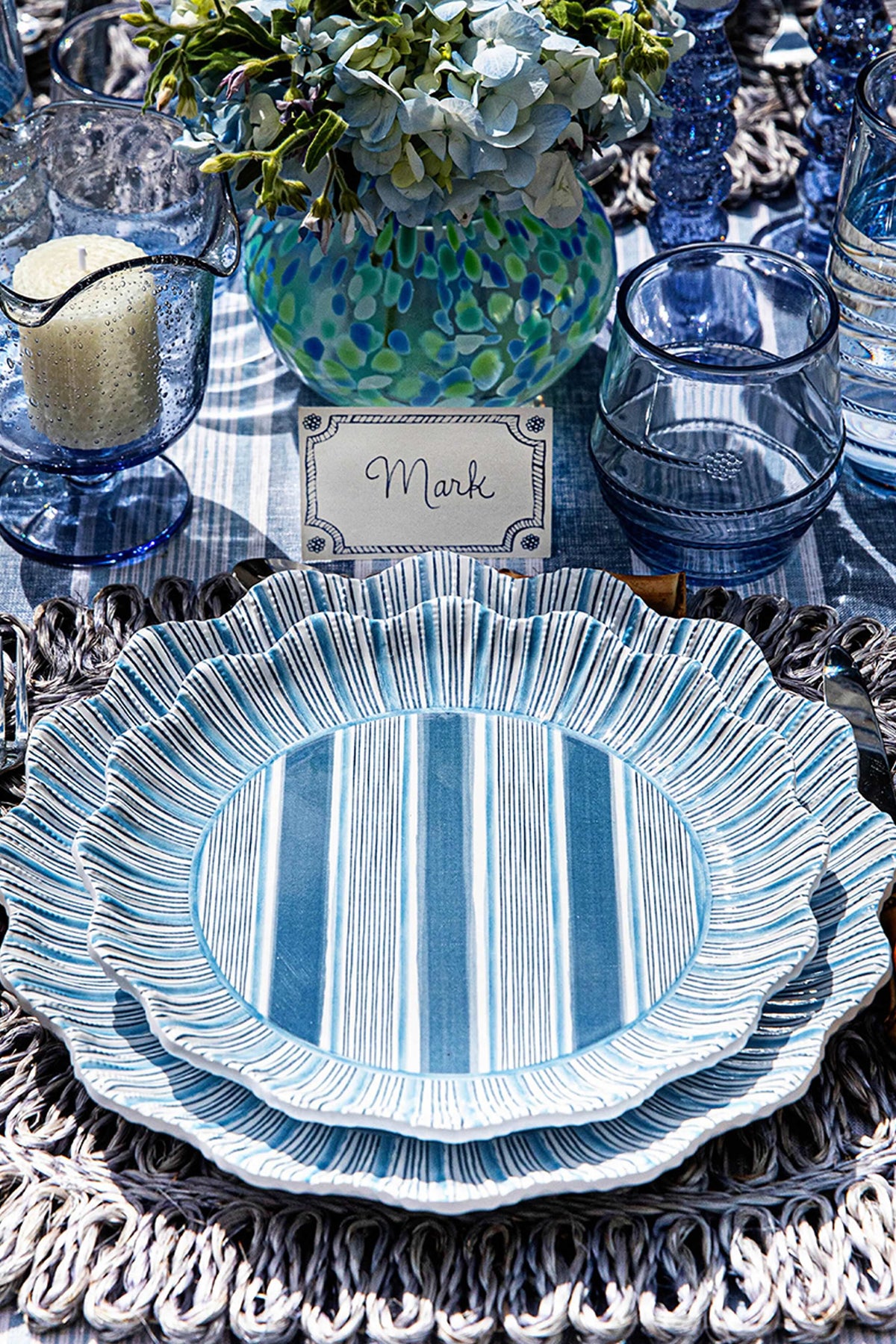 Ocean Cabana Stripe Melamine Dessert Salad Plate Set of 4