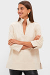 Bone Suede Margot Stand Collar Blouse