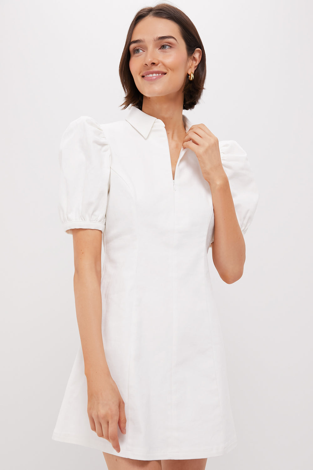 white christmas dresses Cream Denim Midi Dress with Front Slit ALBERTA main image 0