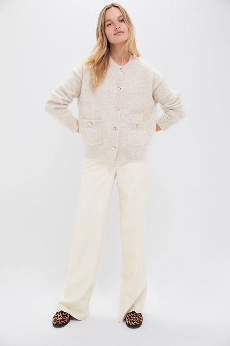 Ecru Vegan Leather Taylor High Rise Wide Leg