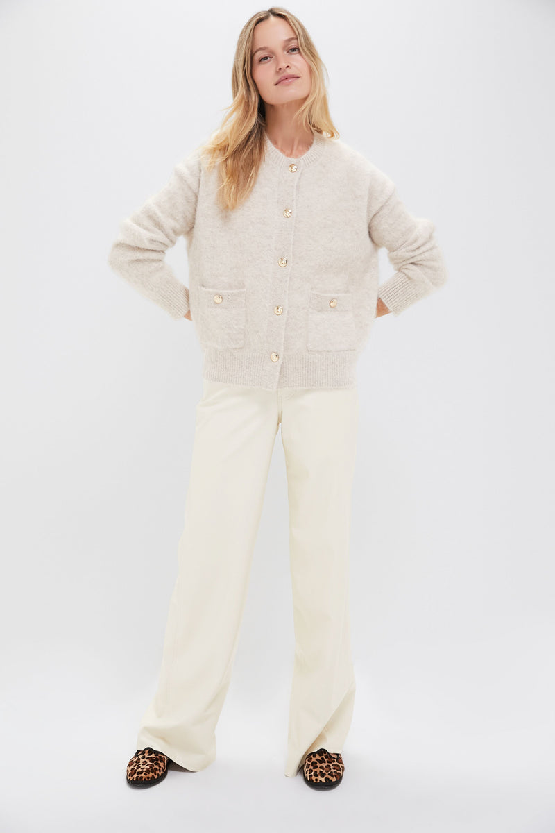 Ecru Vegan Leather Taylor High Rise Wide Leg