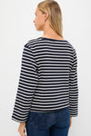 Navy and White Boat Neck Long Sleeve Shirt