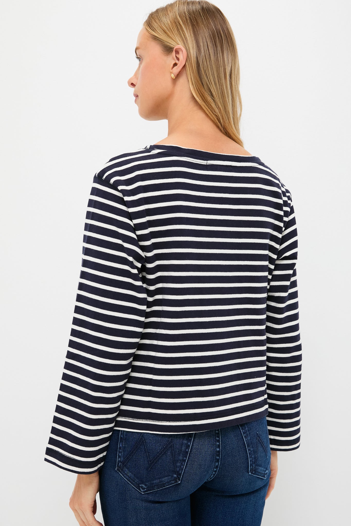 Navy and White Boat Neck Long Sleeve Shirt