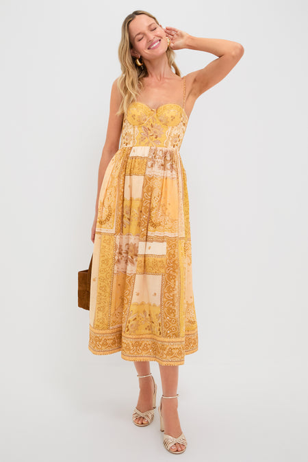 Mustard Bandana Lucky Corset Midi Dress