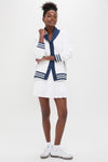 White and Navy Varsity Freya Cardigan