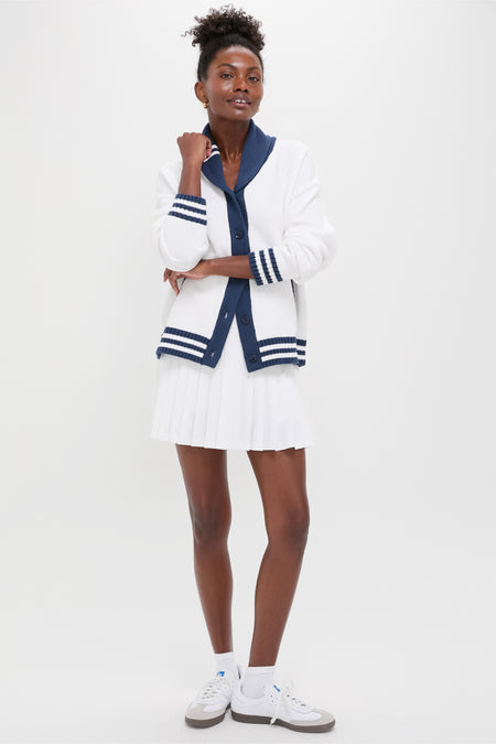 White and Navy Varsity Freya Cardigan