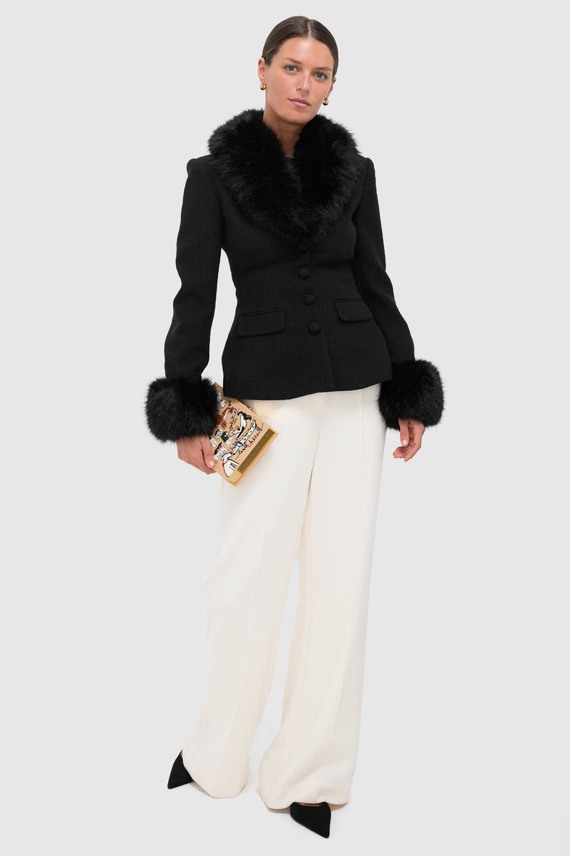 Black Tailored Boucle Fur Jacket