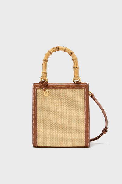 Beige and Hazelwood Small Raffia Bamboo Shopper | Veronica Beard