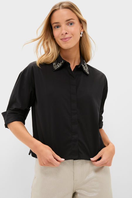 Milky White Embellished Cropped Jasper Button Down