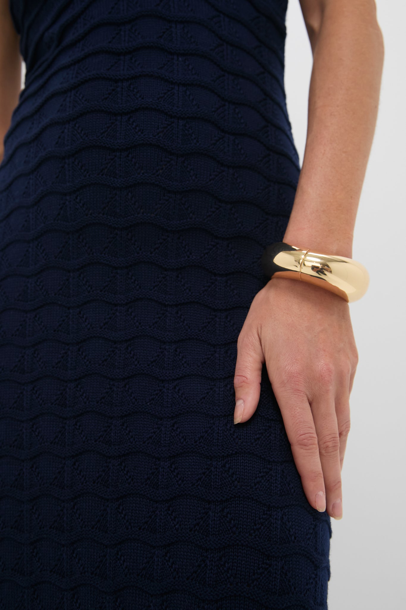 Navy Knit One Shoulder Nicole Midi Dress