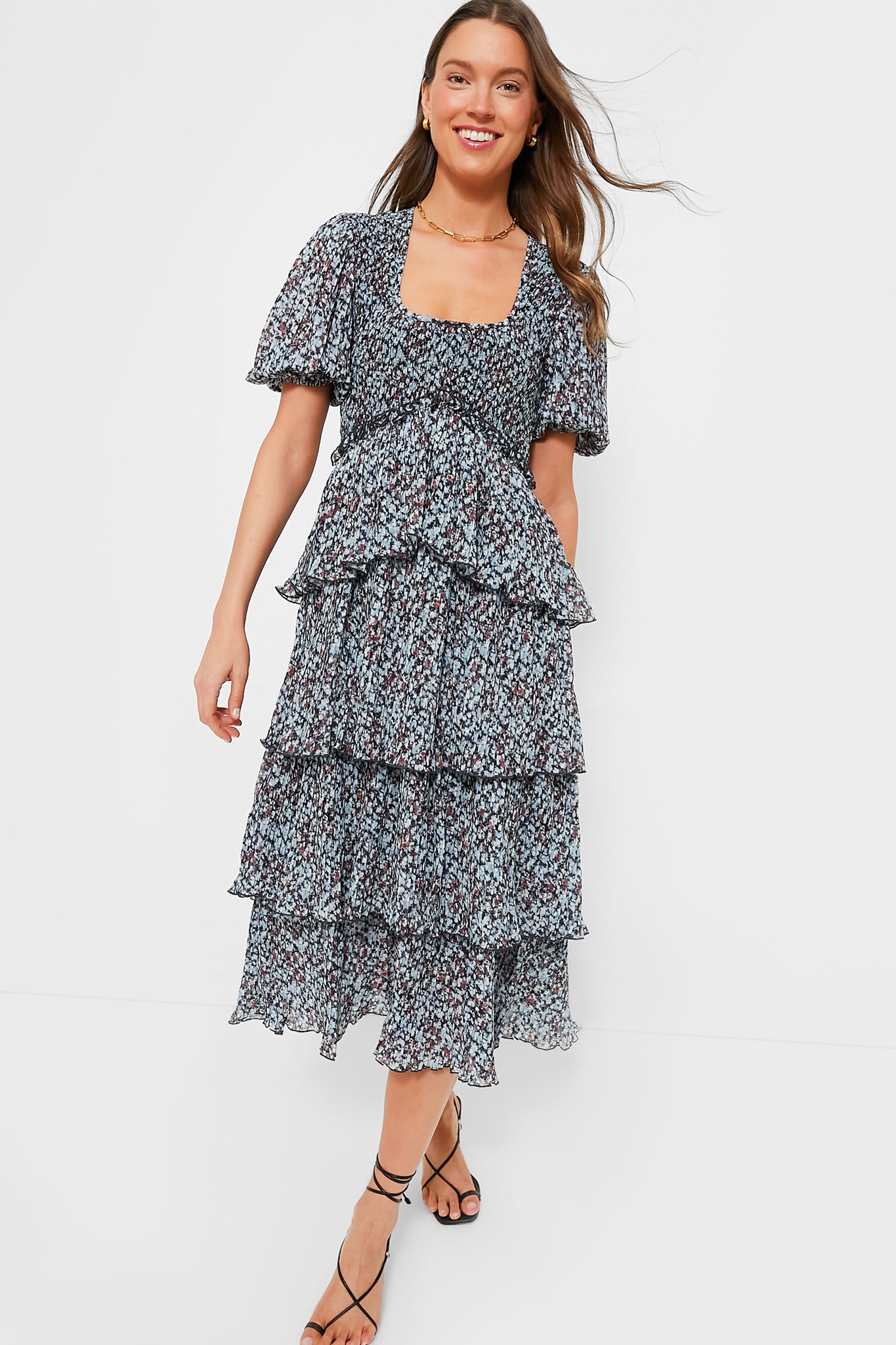 Phantom Pleated Georgette Layer Smock Midi Dress | GANNI