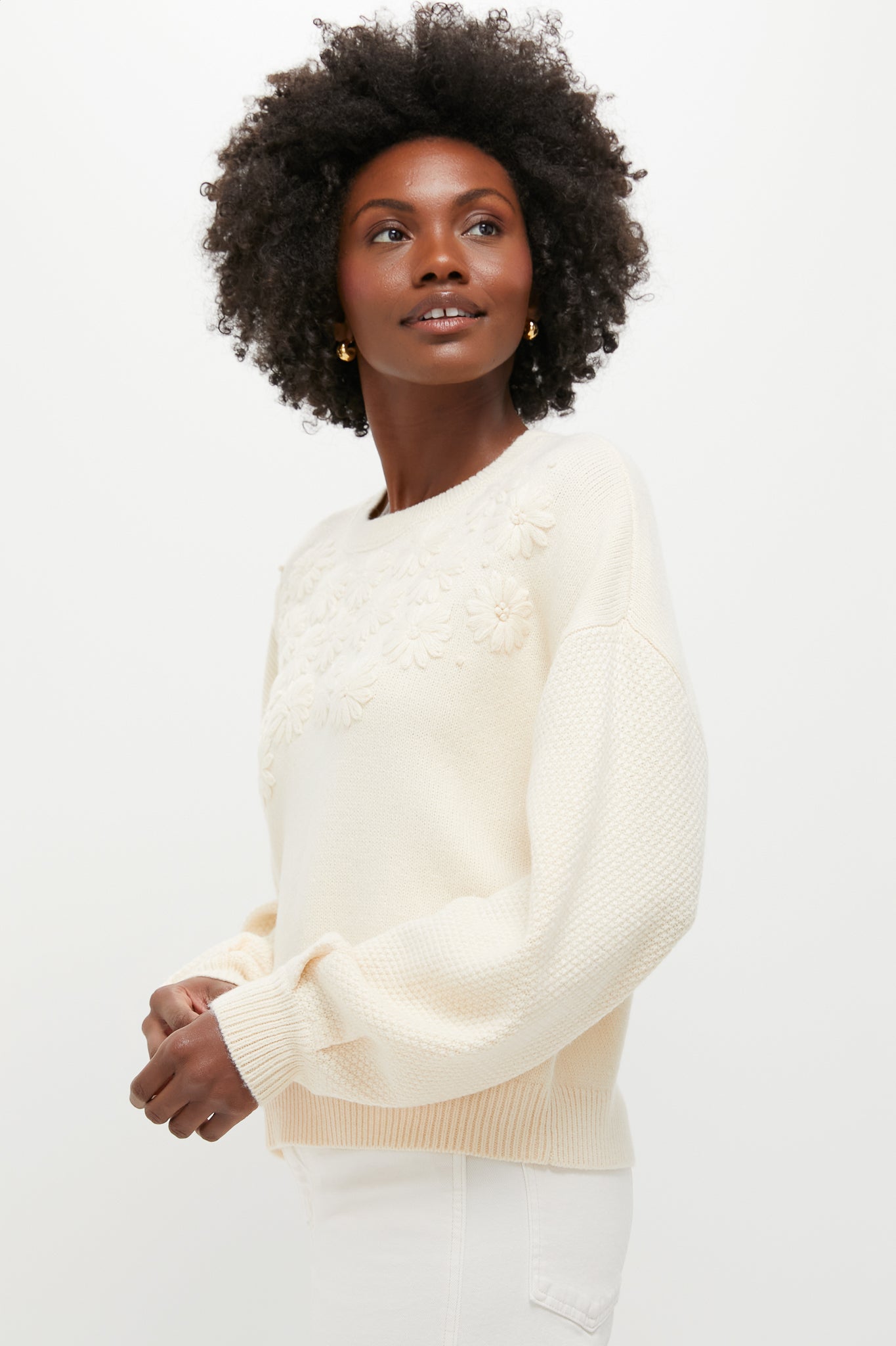 Cream Embroidered Floral Francine Sweater