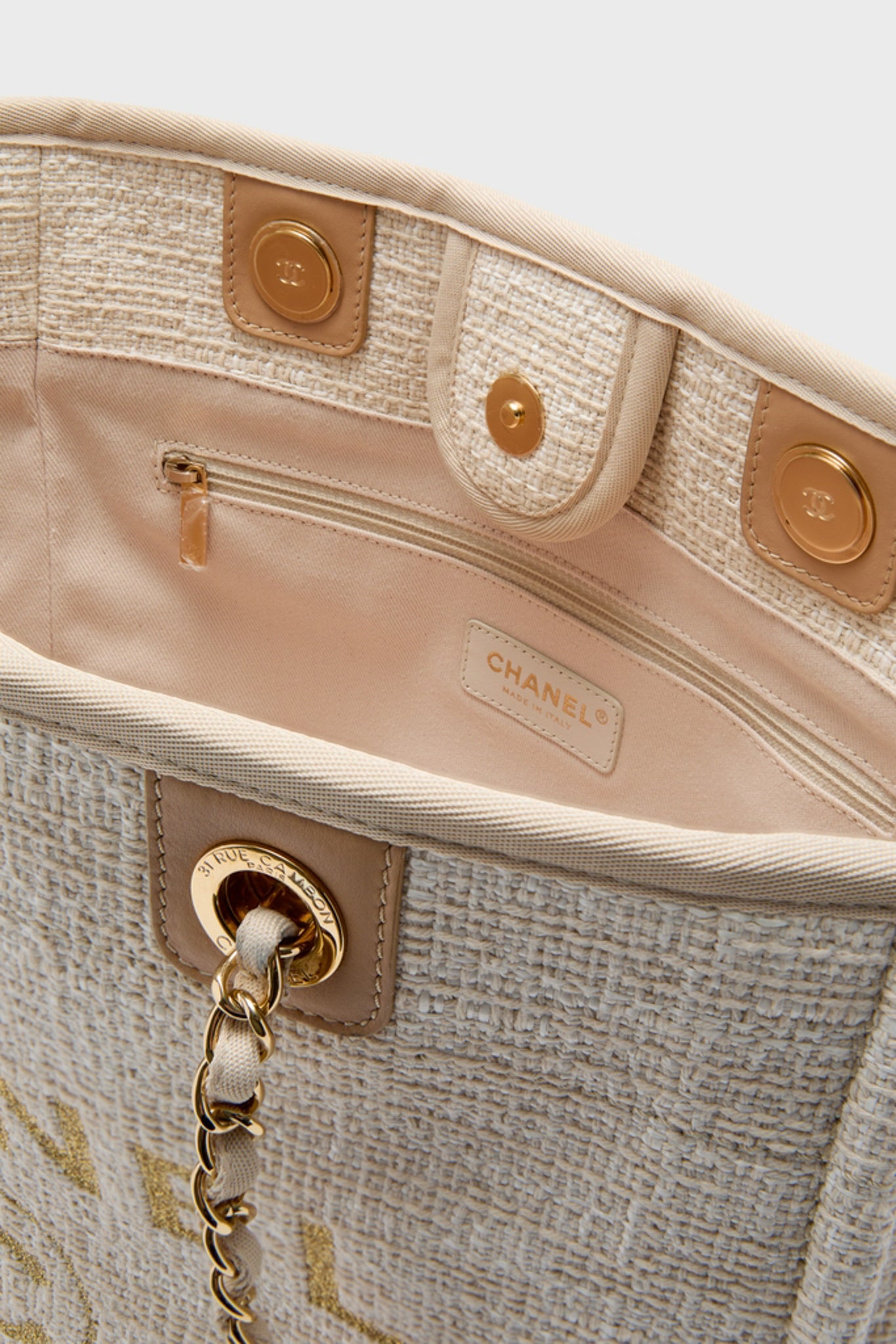 CHANEL Beige Canvas Deauville Tote Bag
