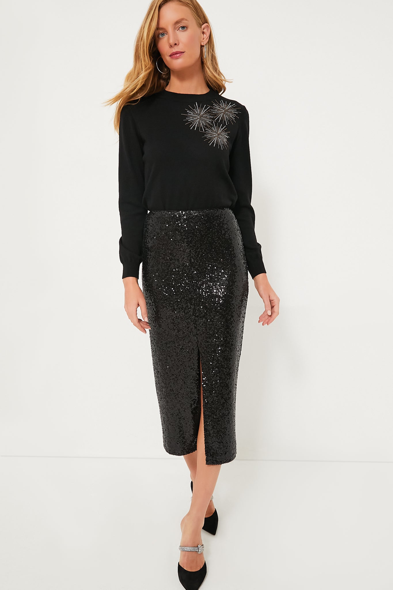 Black Sequin Caterina Midi Skirt | Pomander Place