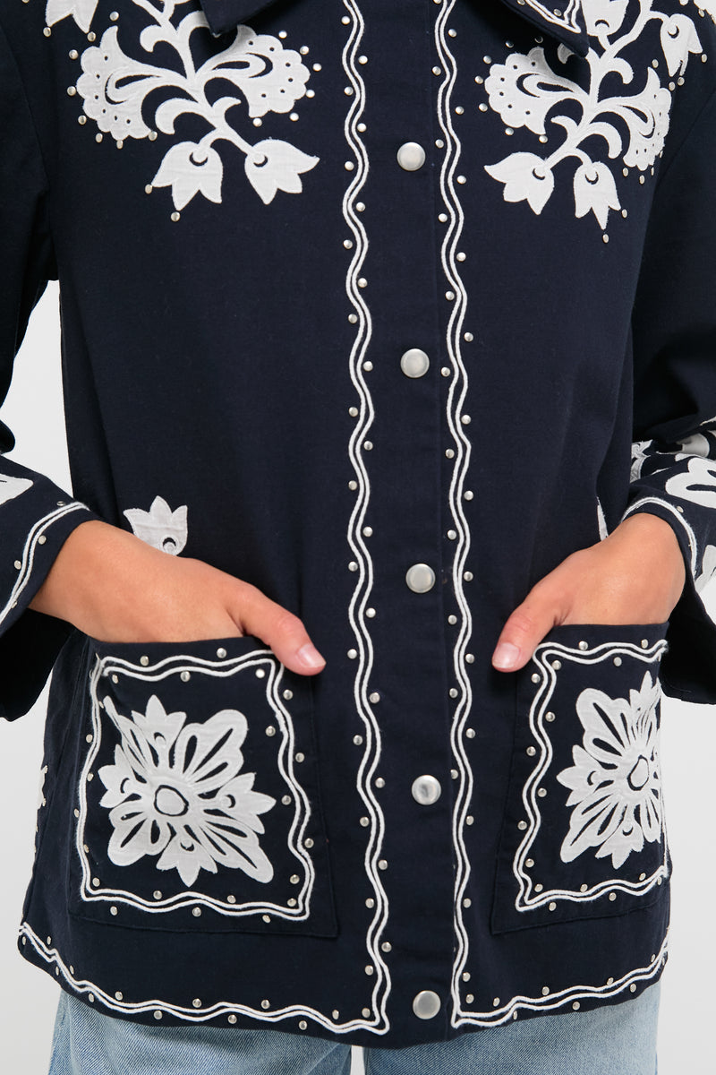 Navy Liliana Applique Jacket