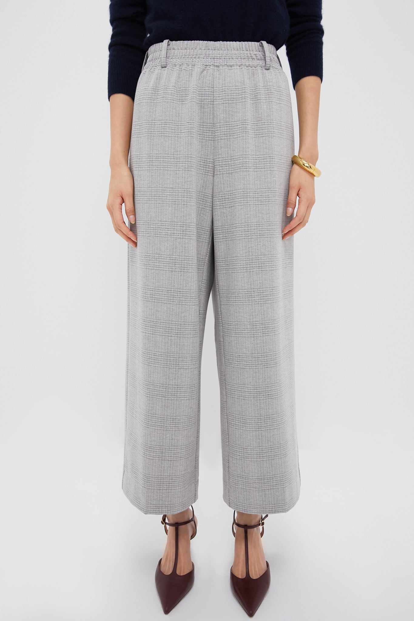 Gray Plaid Cropped Flare Carlton Pants | Tuckernuck