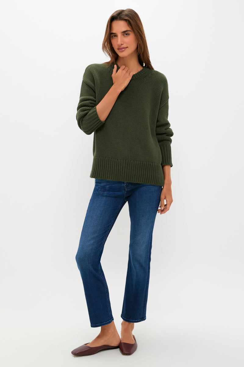 Hunter Green Cotton Cliff Crewneck Sweater