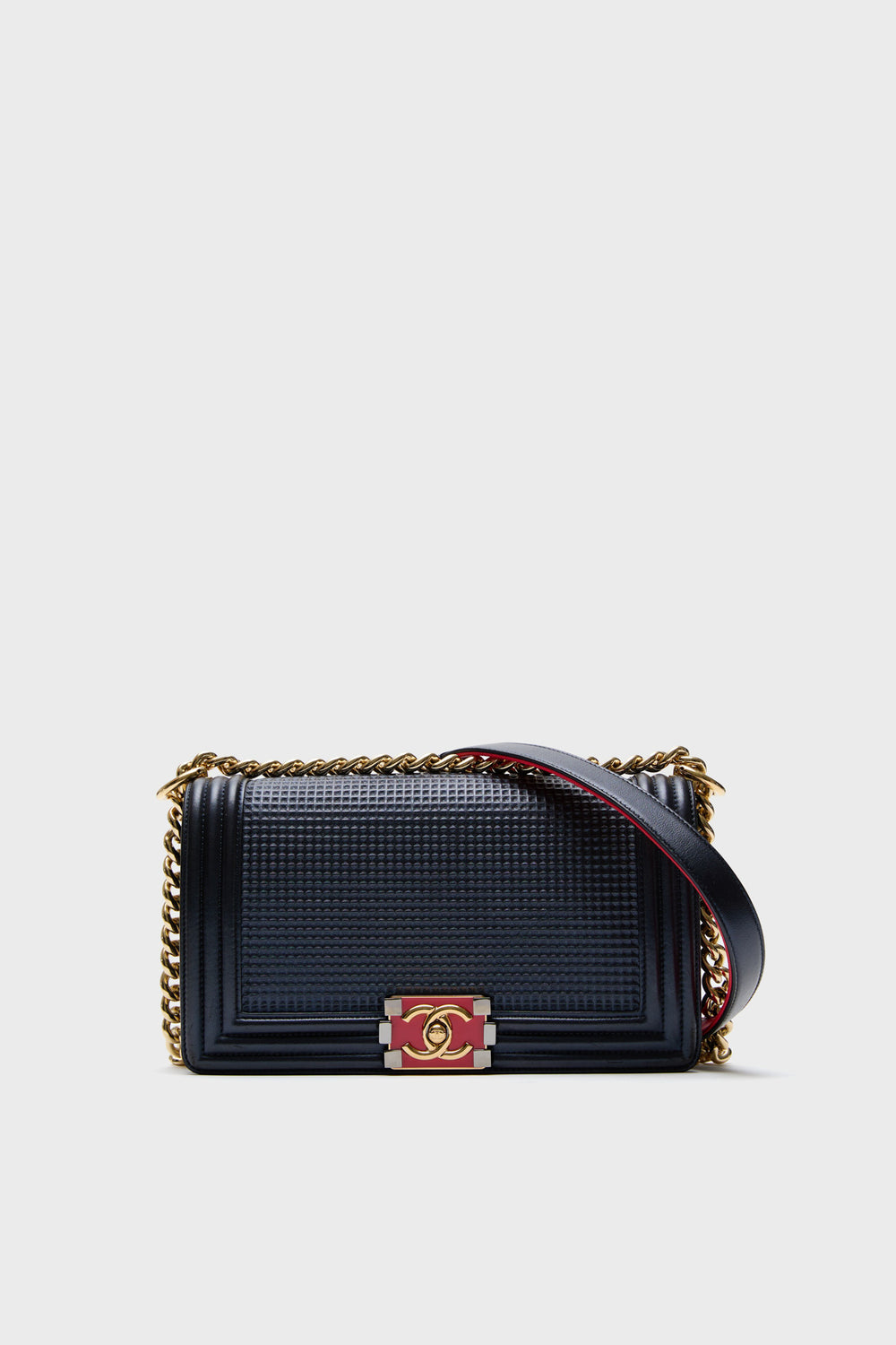 Chanel Boy Embossed Bicolor Shoulder Bag