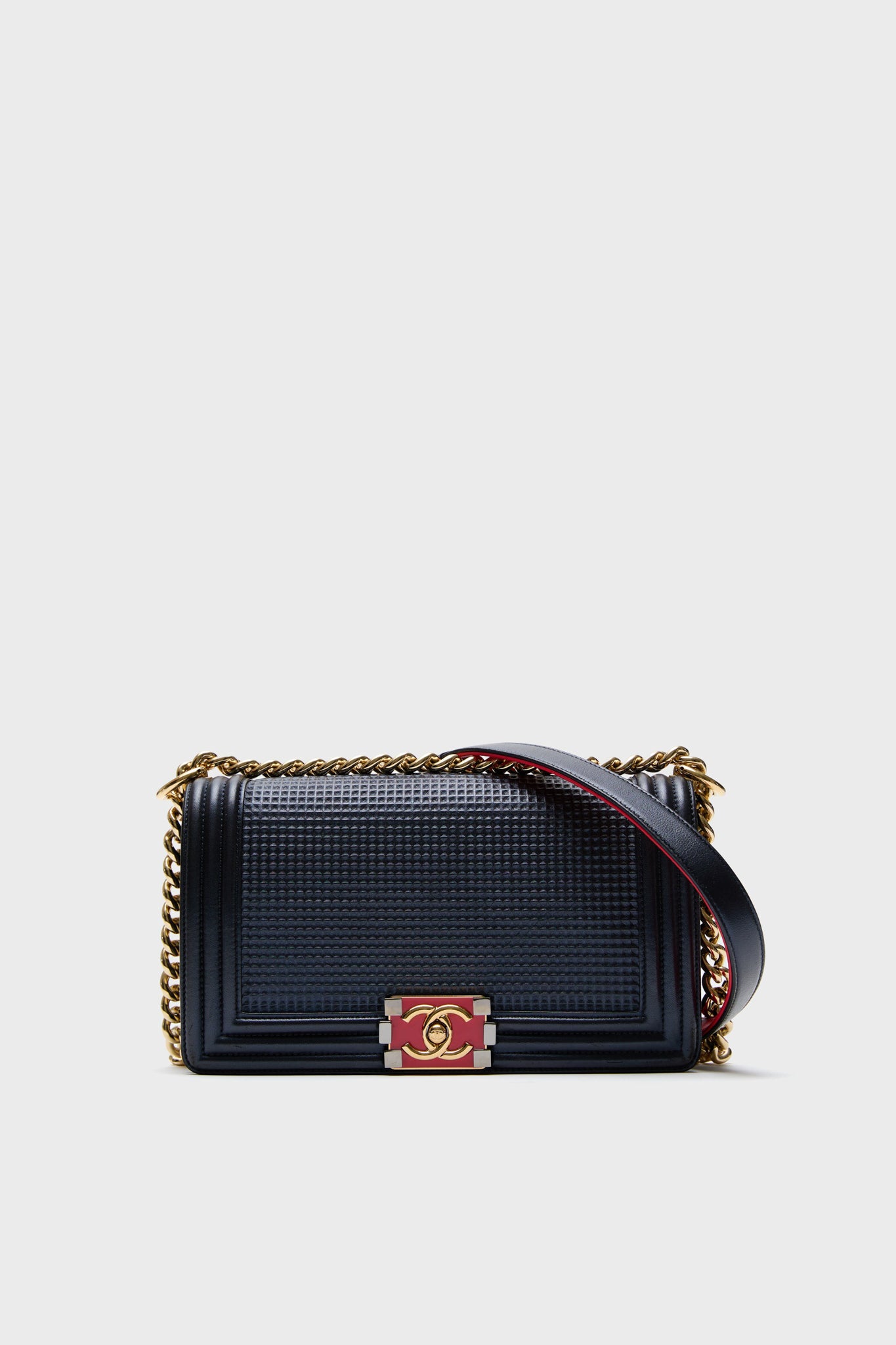Chanel Boy Embossed Bicolor Shoulder Bag