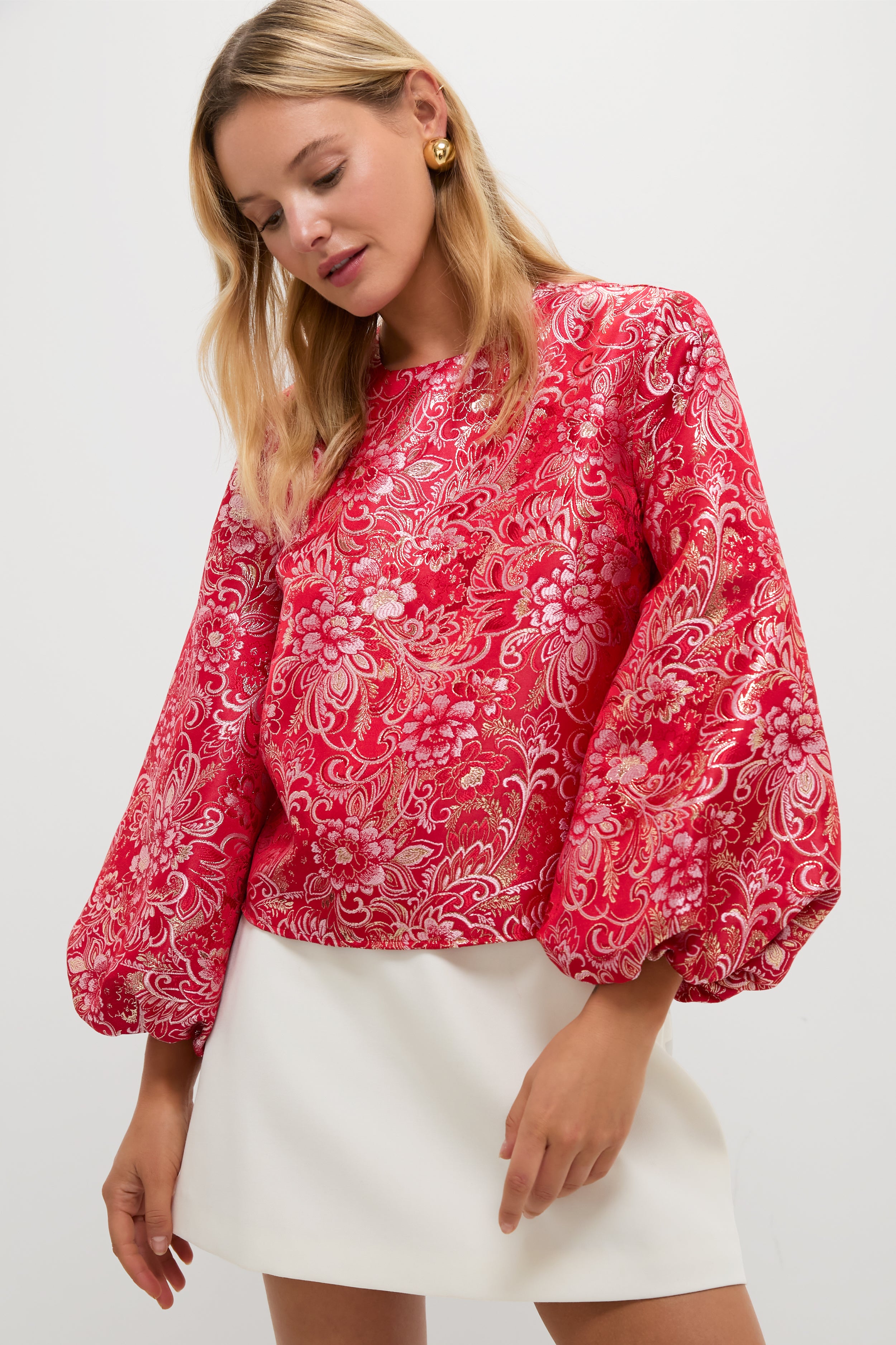 Red & Pink Jacquard Janie Blouse | Hyacinth House