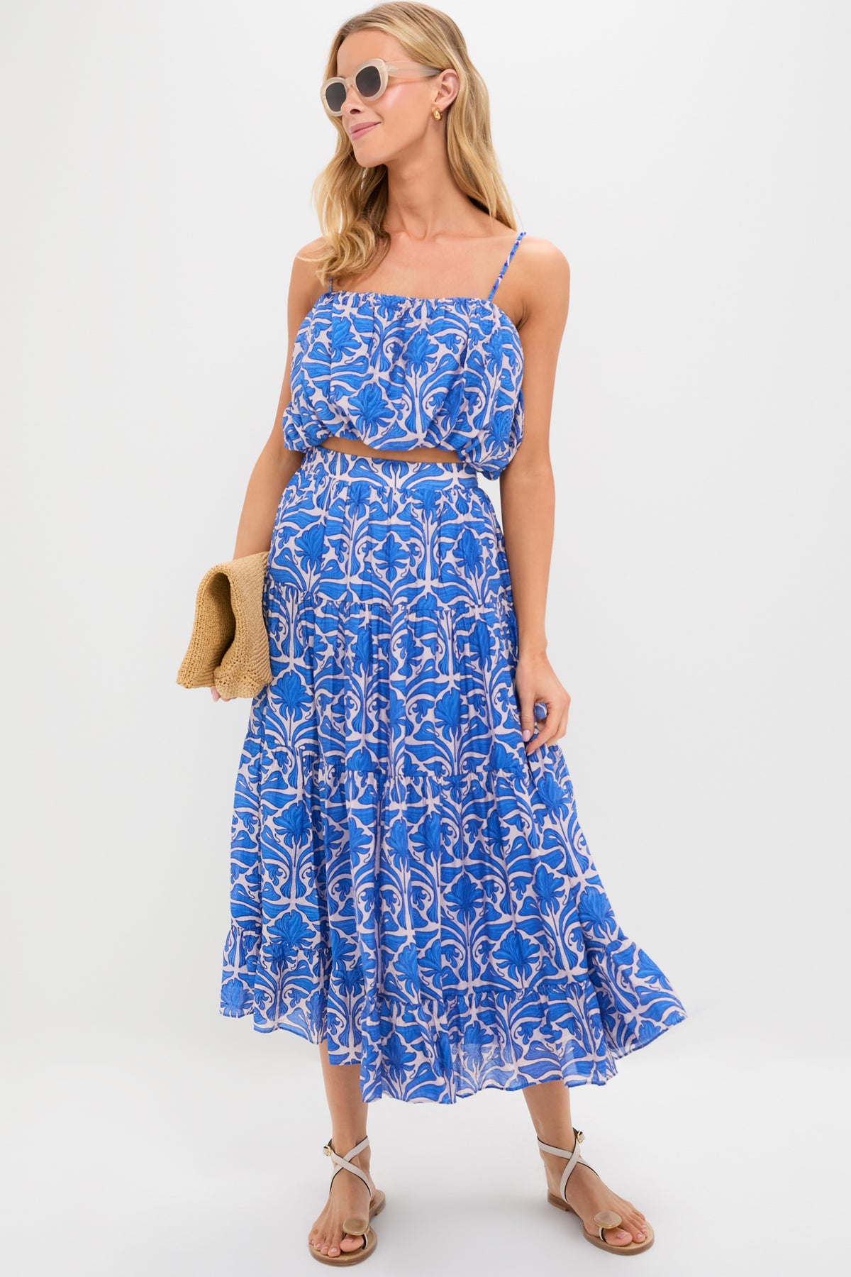 azores maxi dress Blue Geometric Floral Azores Bubble Blouse