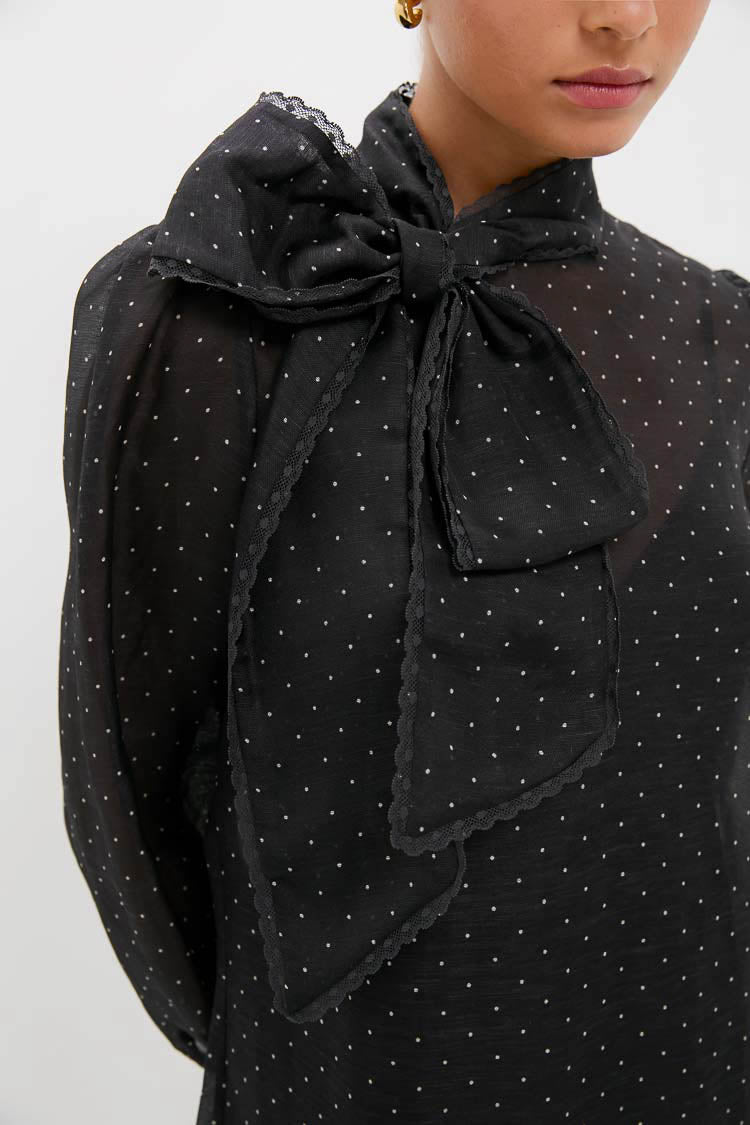 Black Dot Dream Pussybow Mini Dress