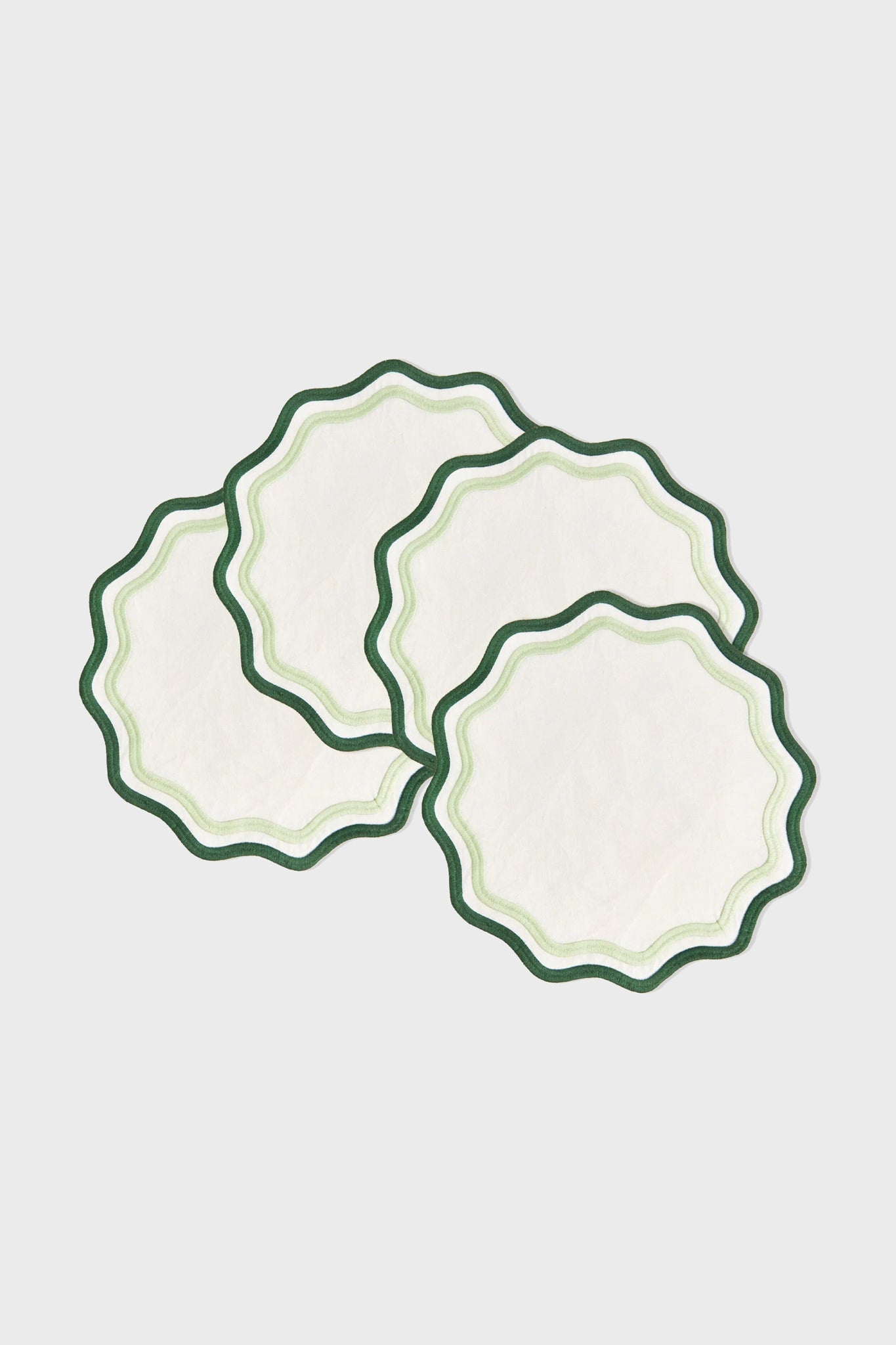 Dark Green and Sage Embroidered Linen Placemats (Set of 4)
