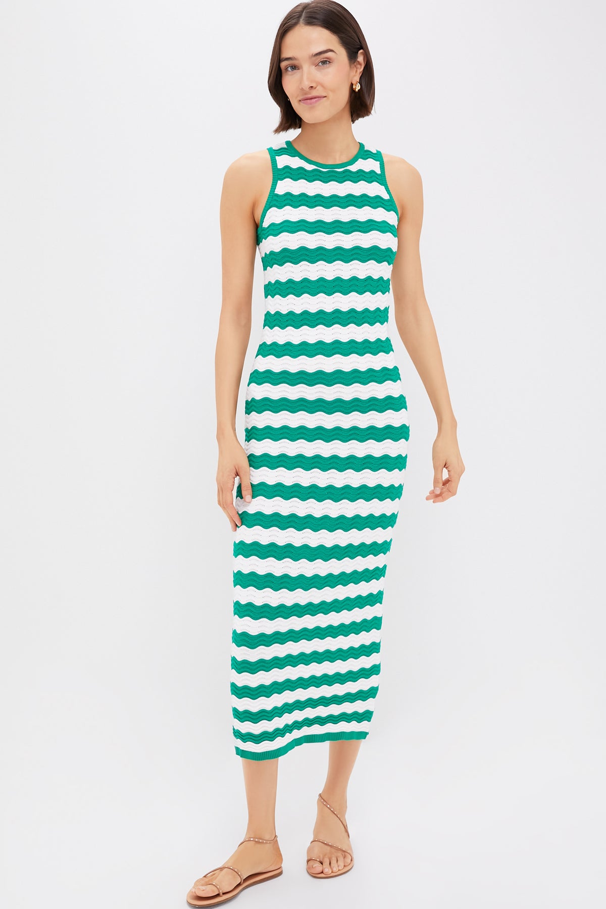 green emerald velvet dress Black and Blue Striped Slip Dress main image 1