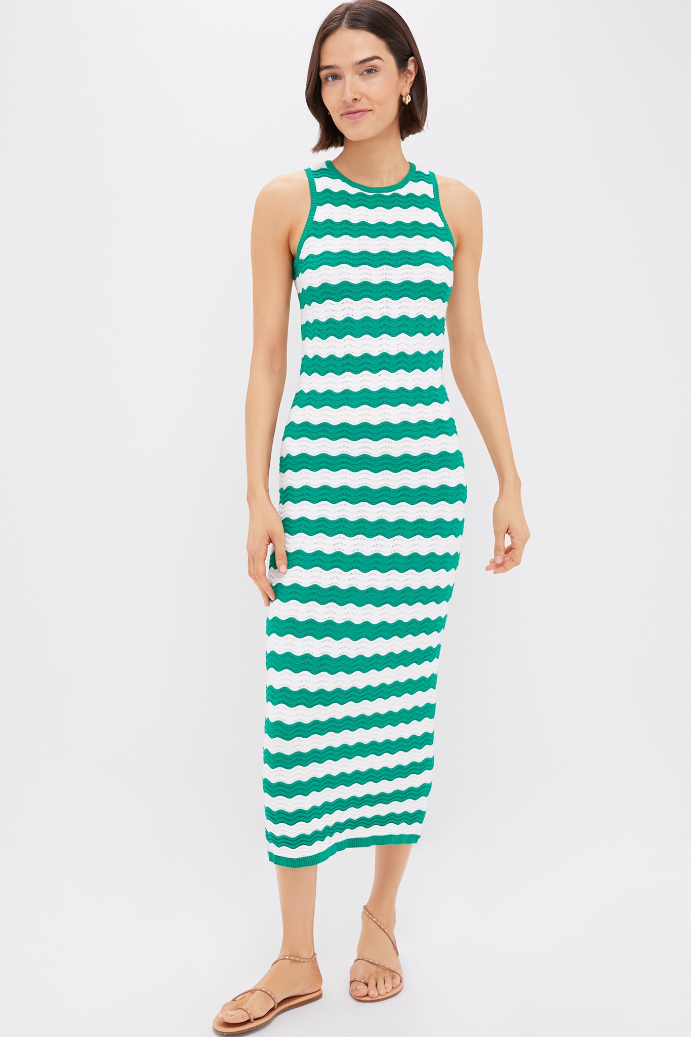 Green & White Wavy Knit Stripe Wilder Dress | Hyacinth House