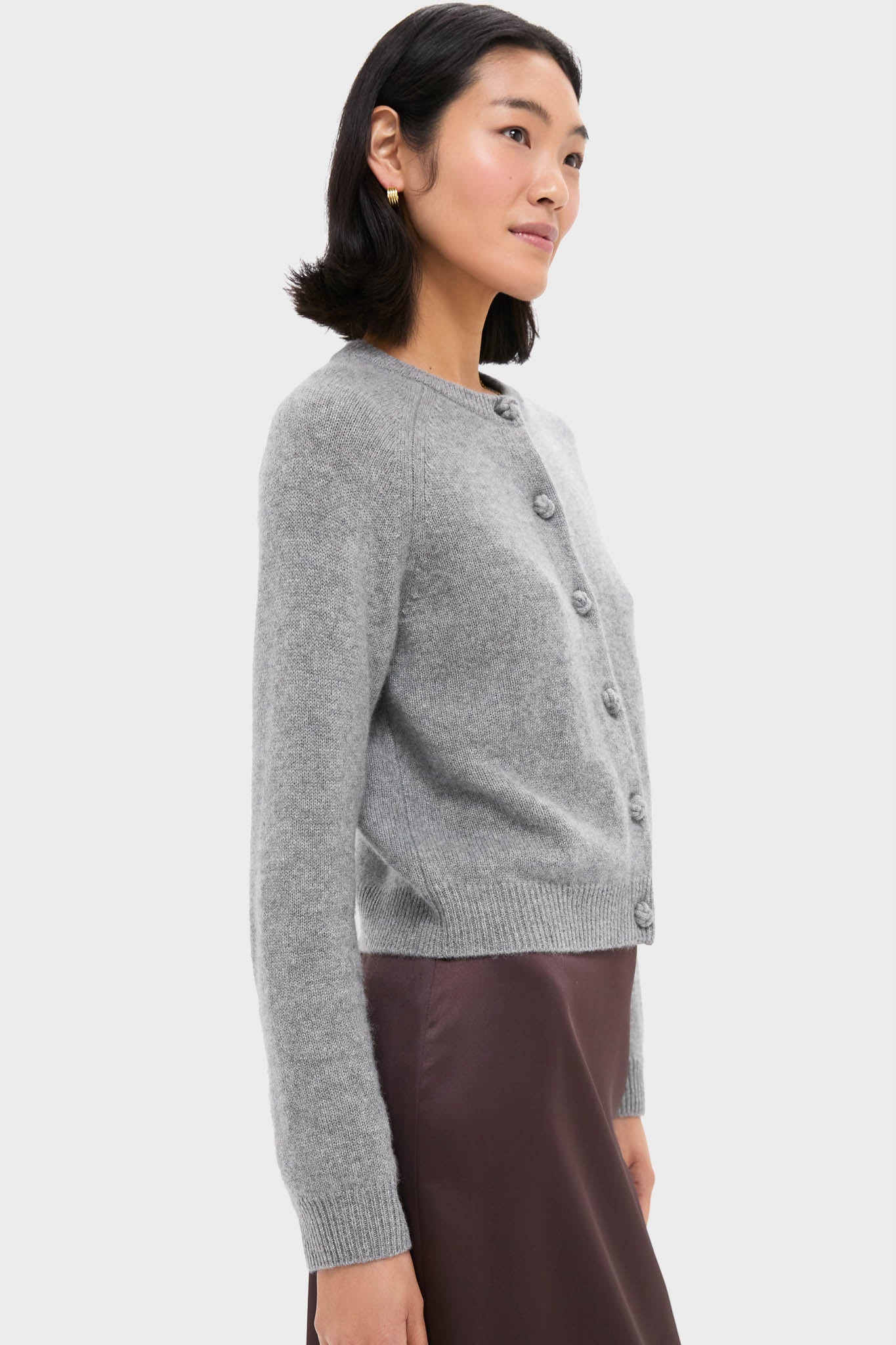 Gray Knot Button Cashmere Cardigan