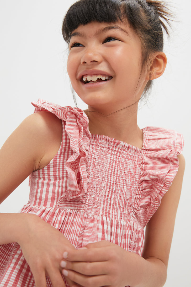 Red Smocked Sleeveless Dress