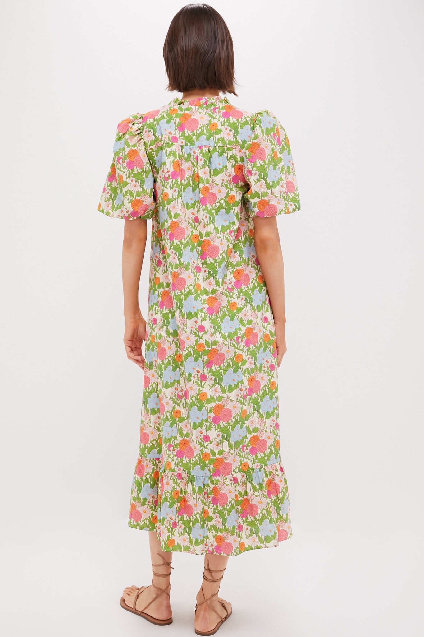 Multi Green Begonia Floral Mimi Midi Dress