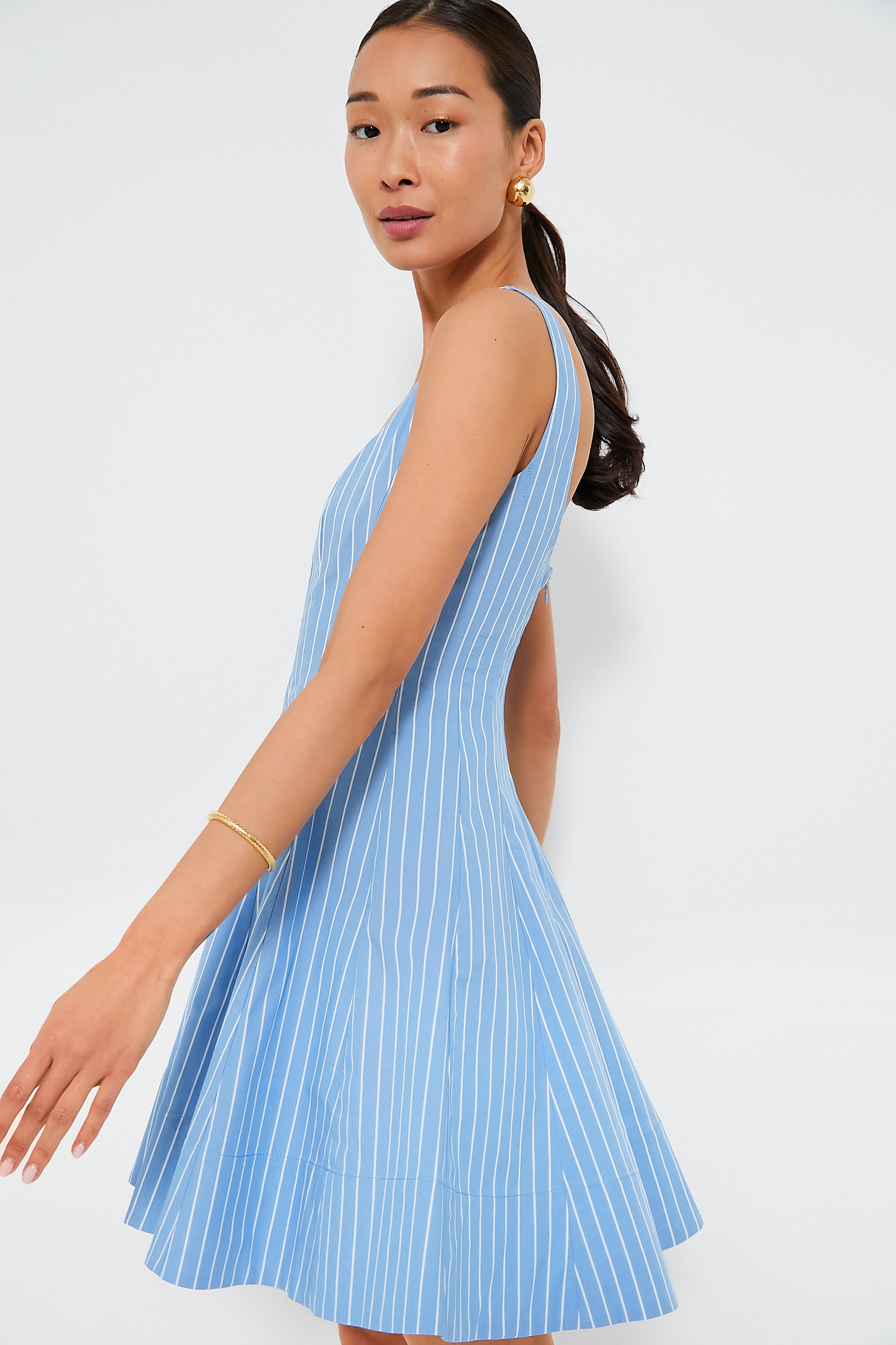 staud mini wells dress Azure Pinstripe Mini Wells Dress