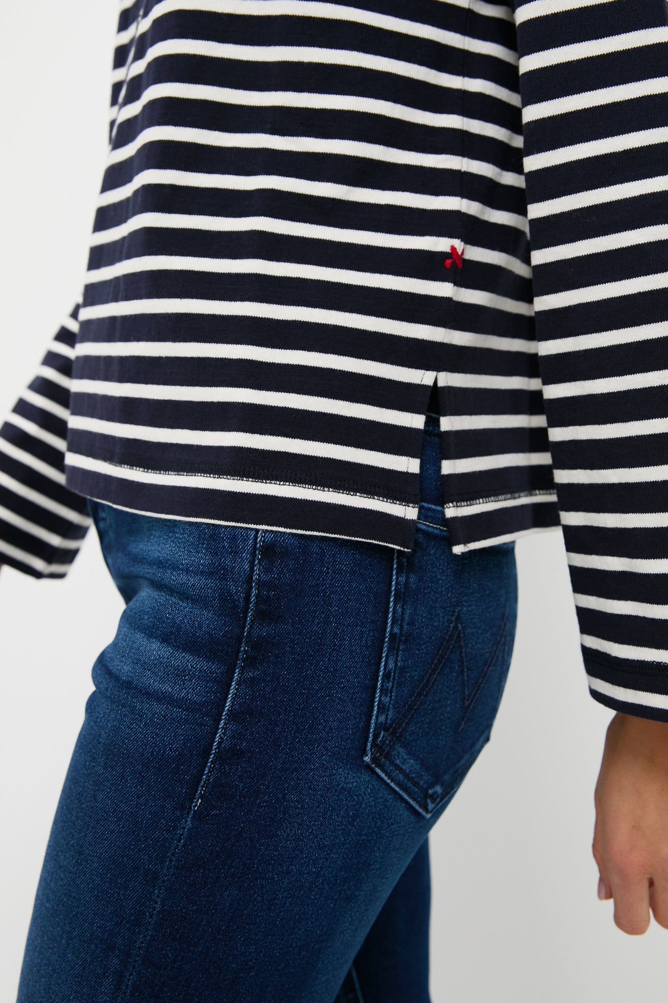 Navy and White Boat Neck Long Sleeve Shirt | Alex Mill