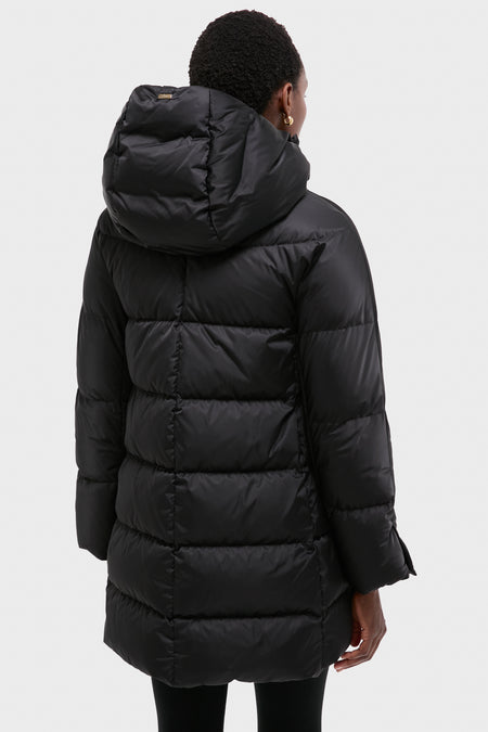 Black Sateen Nylon Hooded Coat