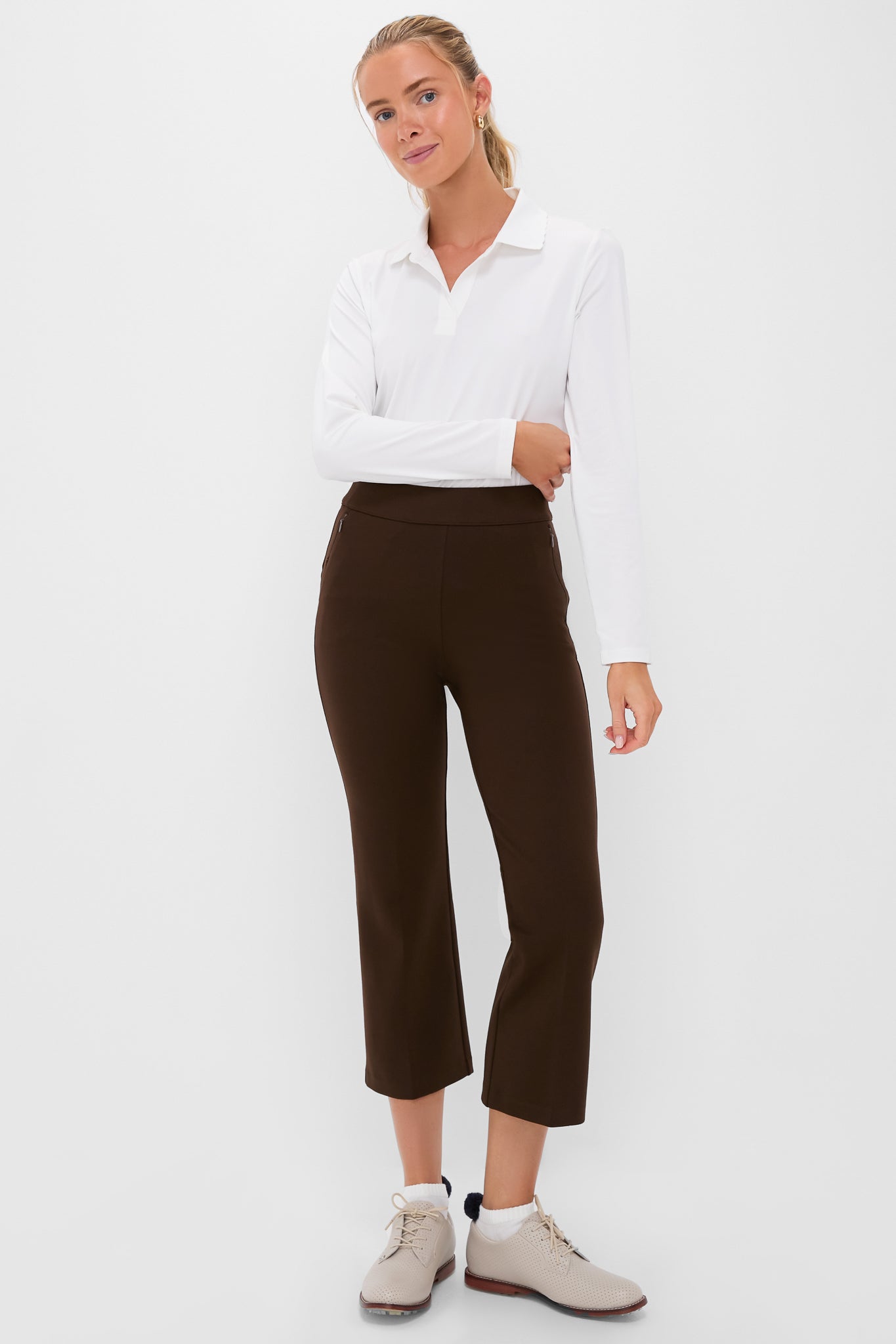 White Long Sleeve Performance Jersey Caroline Polo