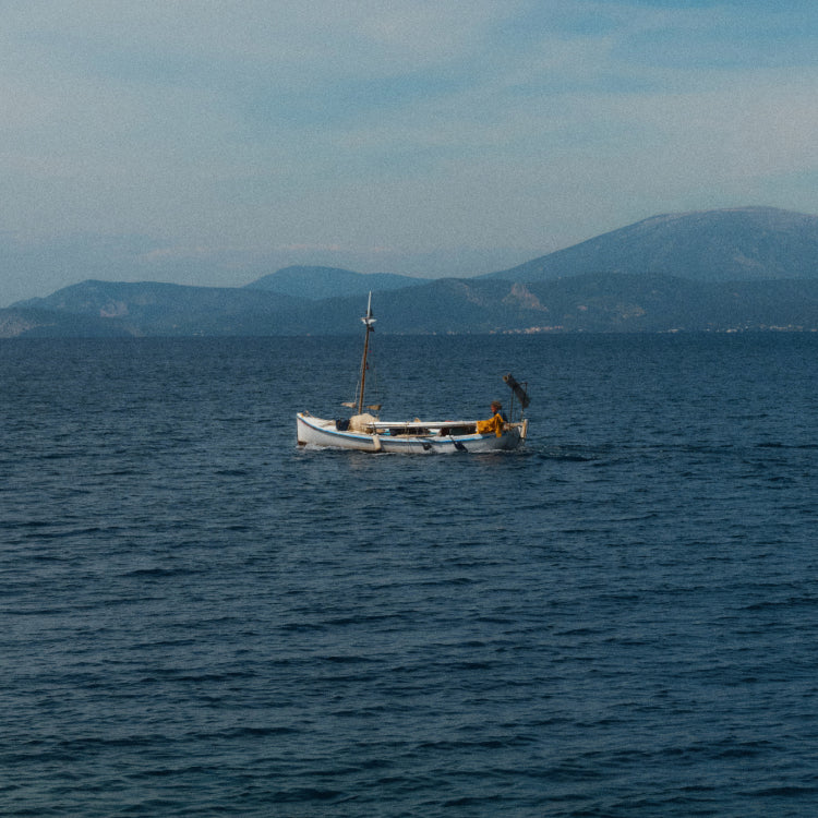 A small boat in picturesque waters