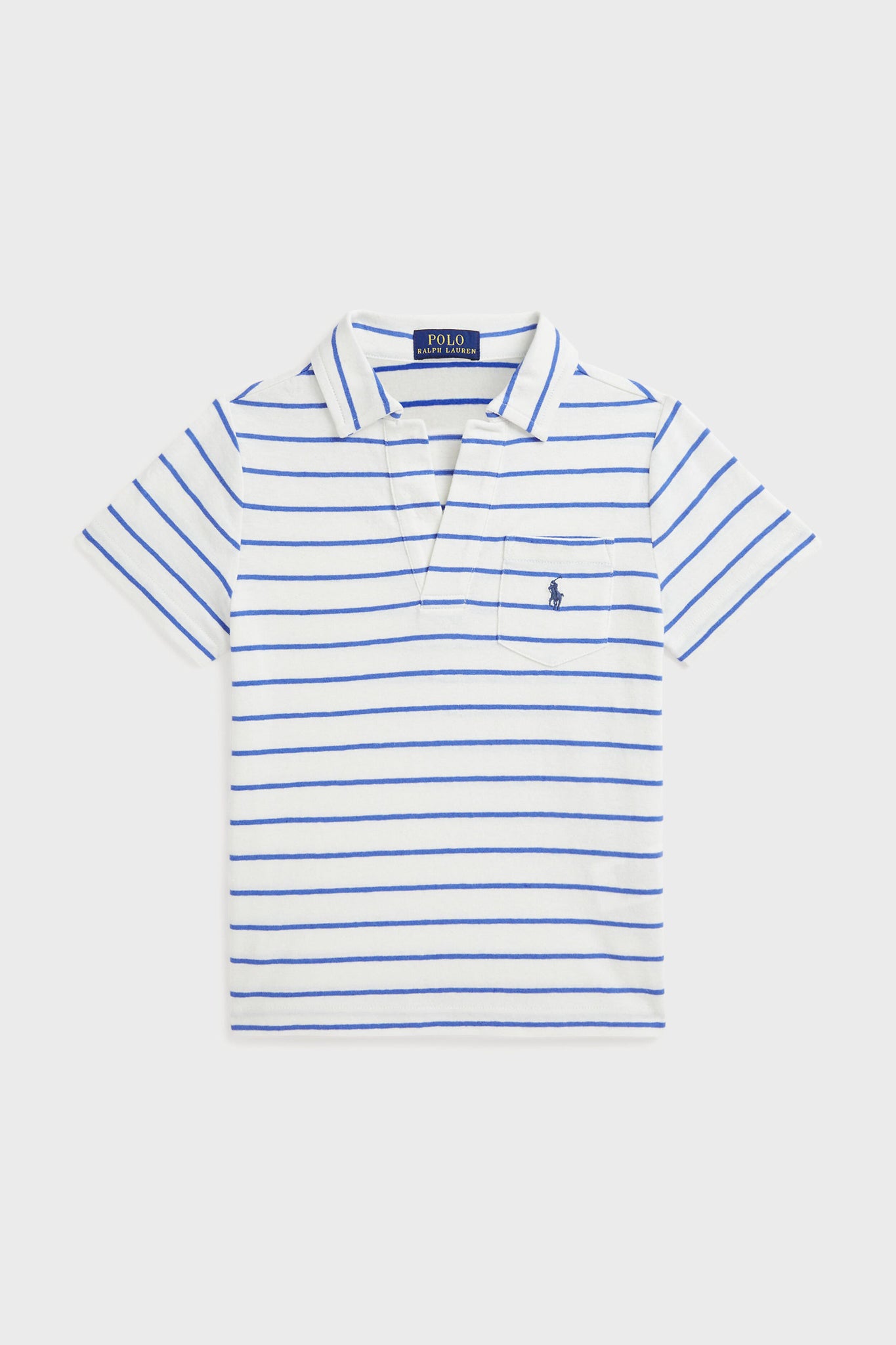 Little Boys White Short-Sleeve Cotton Linen Jersey Striped Johnny Collar Polo