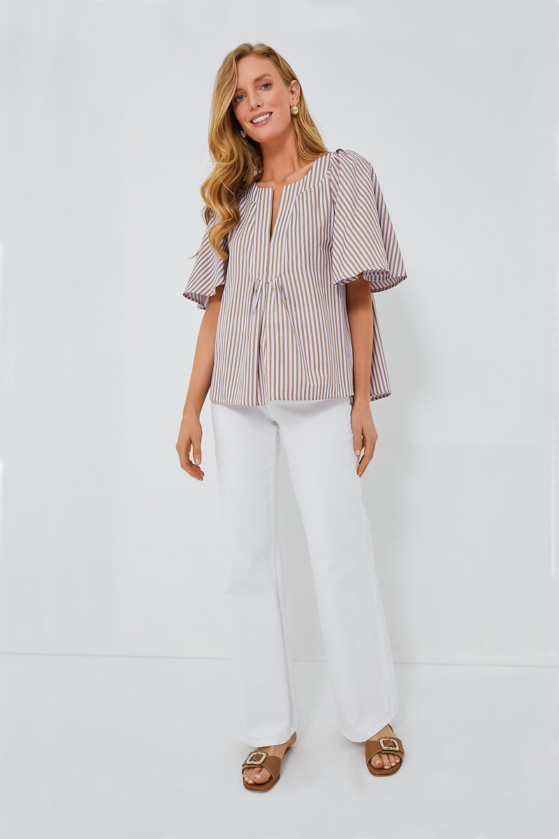 Lilac Stripe Seersucker Finley Flutter Sleeve Top