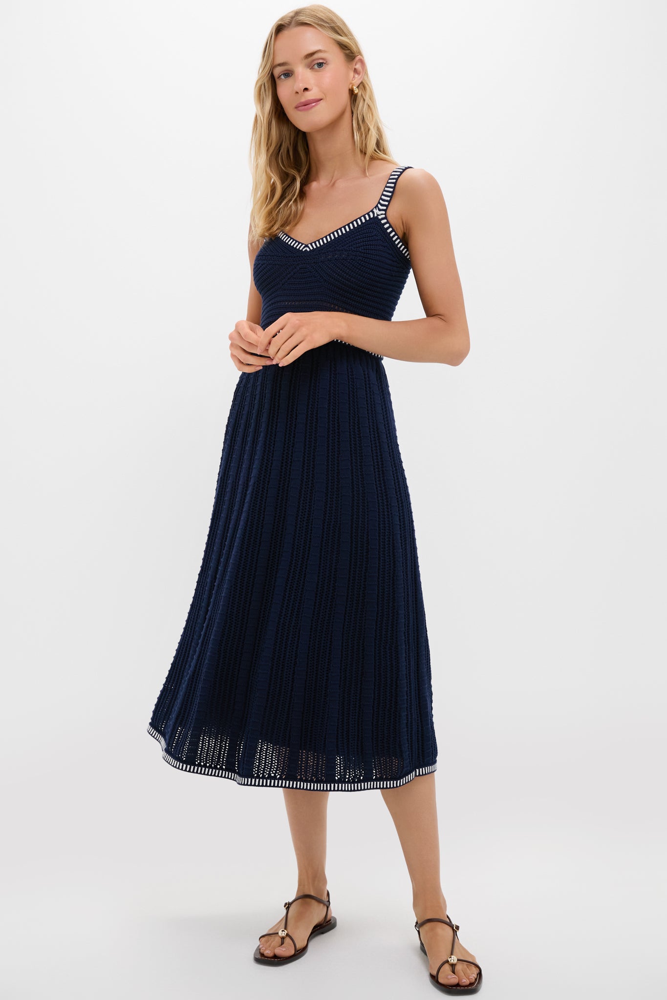 Navy with White Trim Knit Anne Dress | Hyacinth House