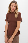 Chocolate Brown Knit Phoebe Peplum Top