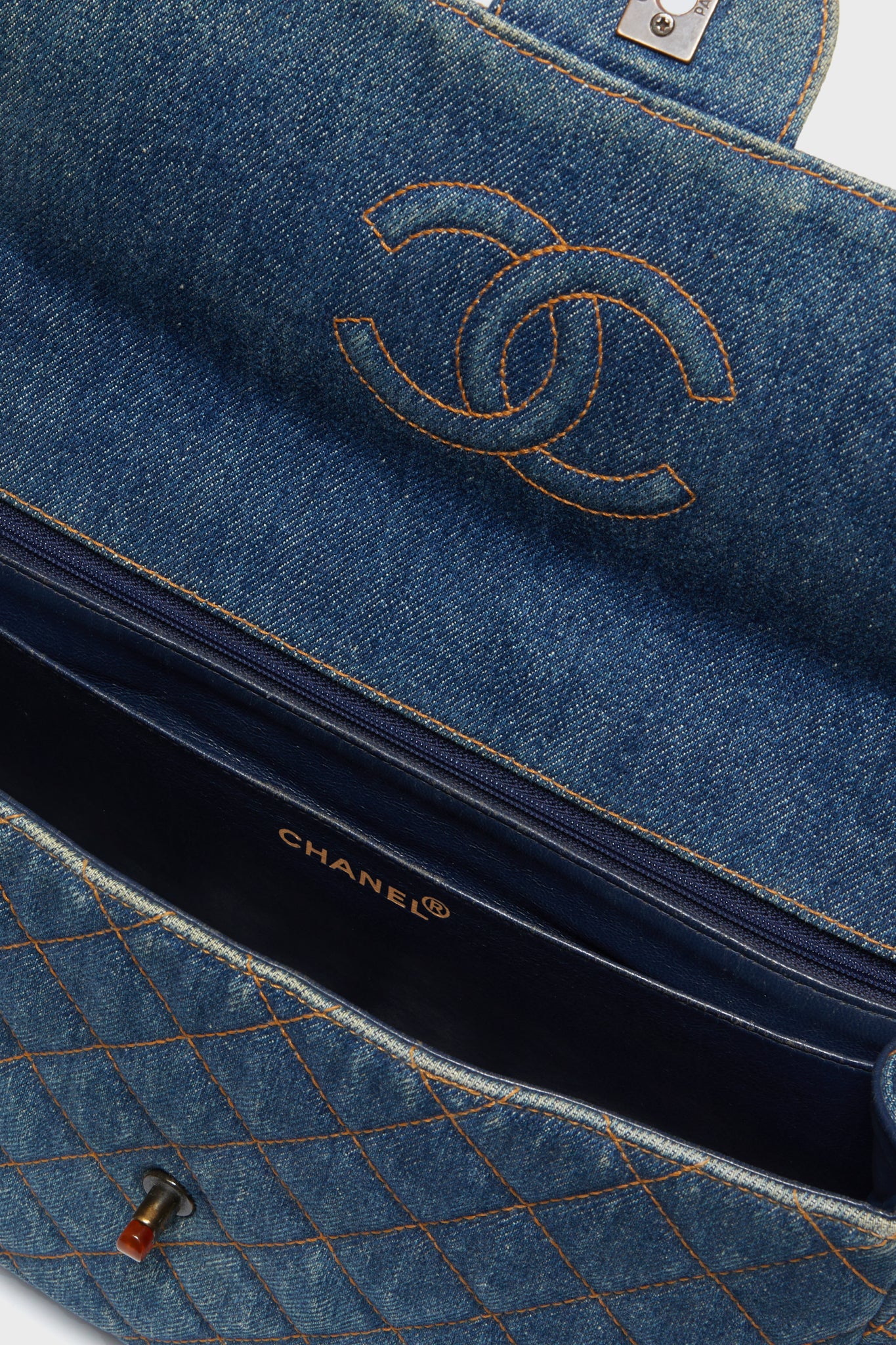 CHANEL Denim and Tortoise Vintage Quilted Jumbo Flap Bag