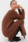 Gingerbread Brown Melange Alpaca Blend Sweater V-Neck Long Sleeve Dress