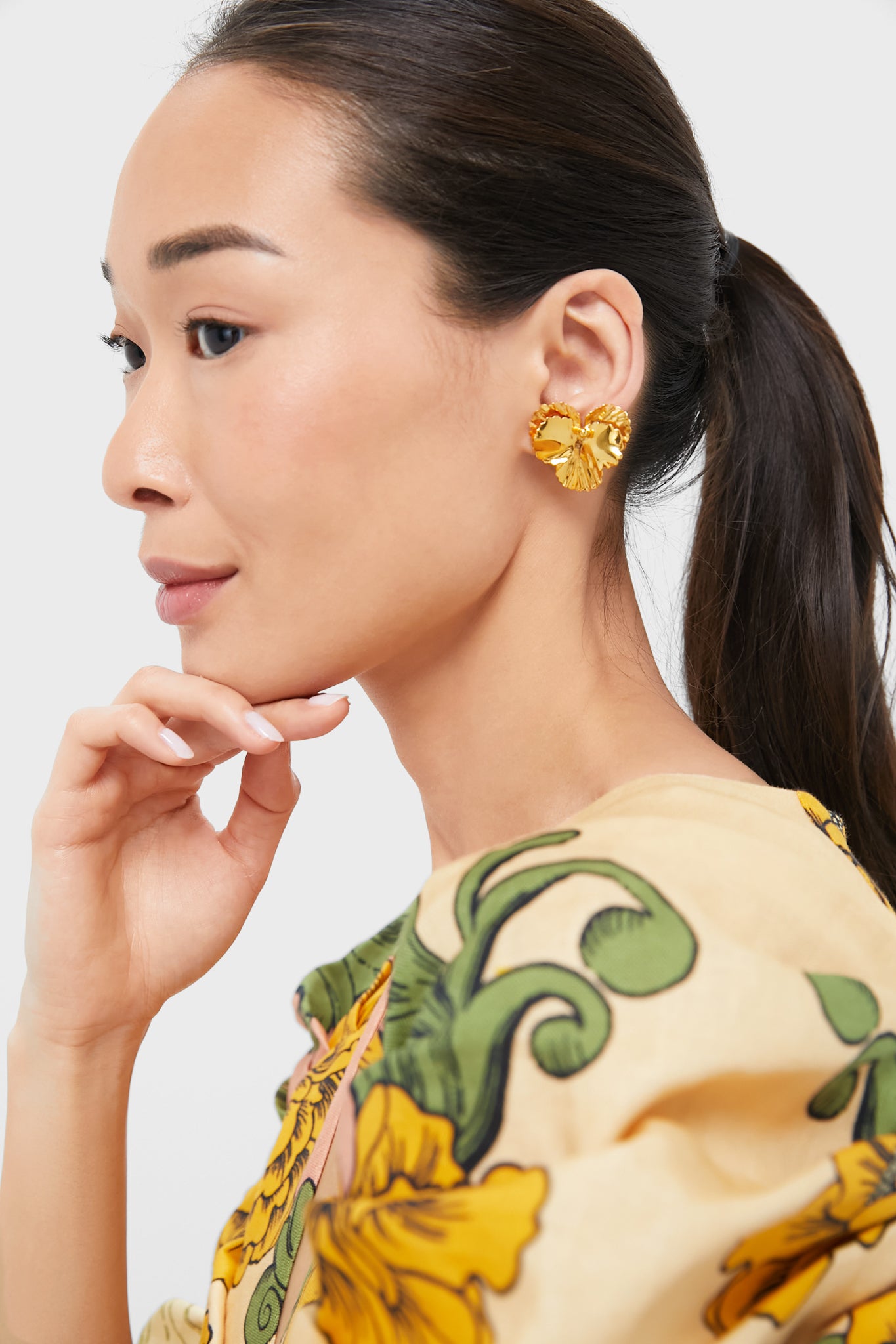 Gold Pansy Earrings