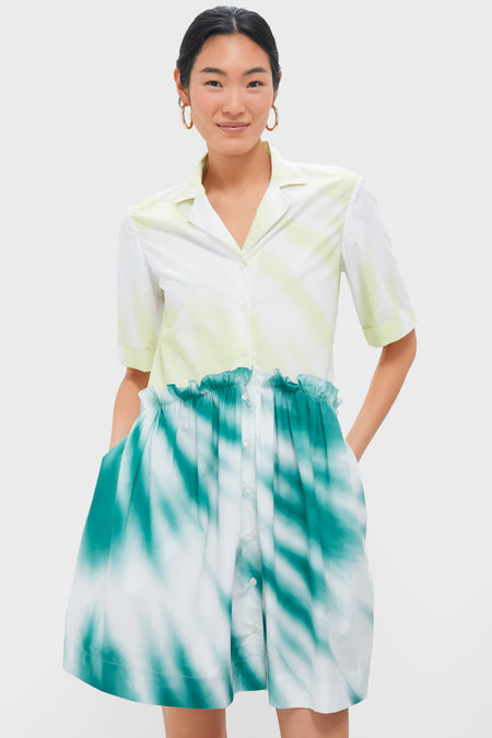 Tie-Dye Mini Gathered Shirtdress