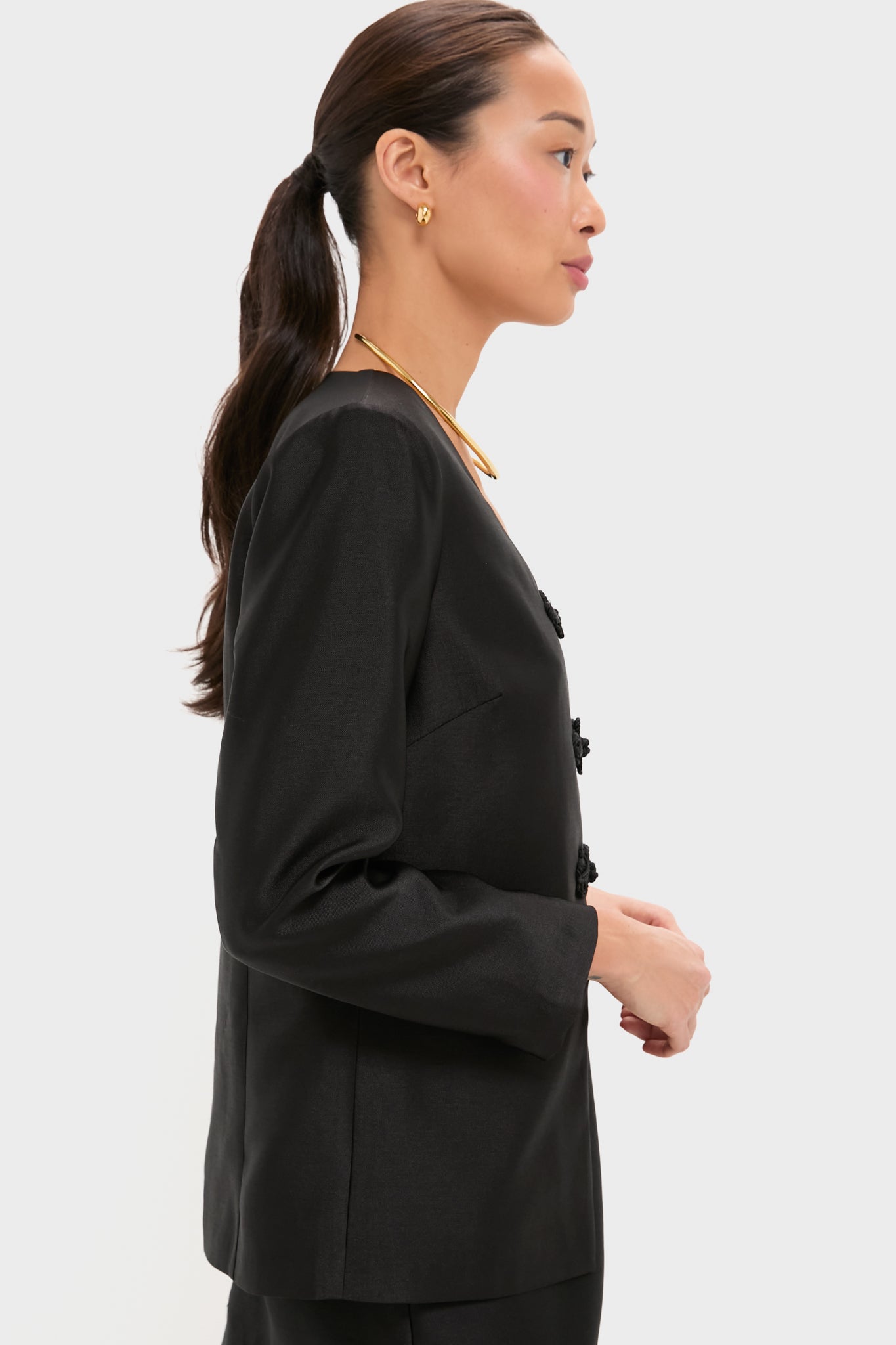 Black Dupioni Long Sleeve Carrico Top