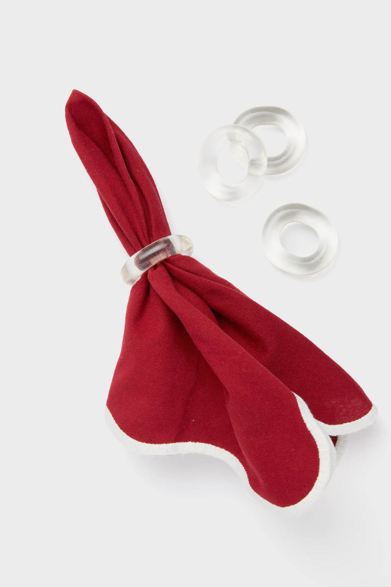 Cranberry and White Scalloped Napkins Set of 4