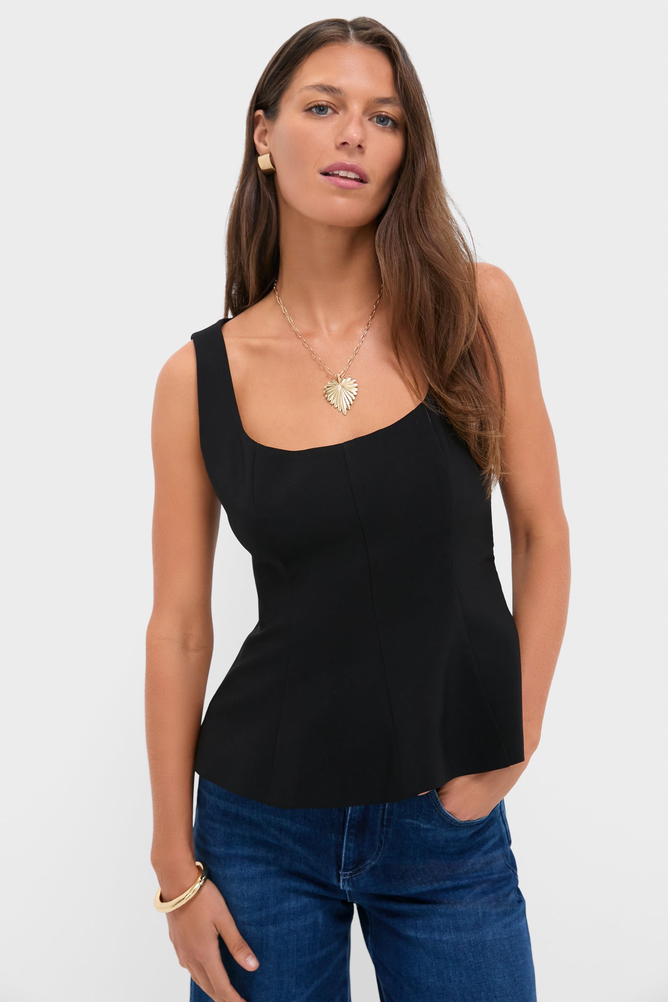 Black Sleeveless Decker Peplum Top | Pomander Place